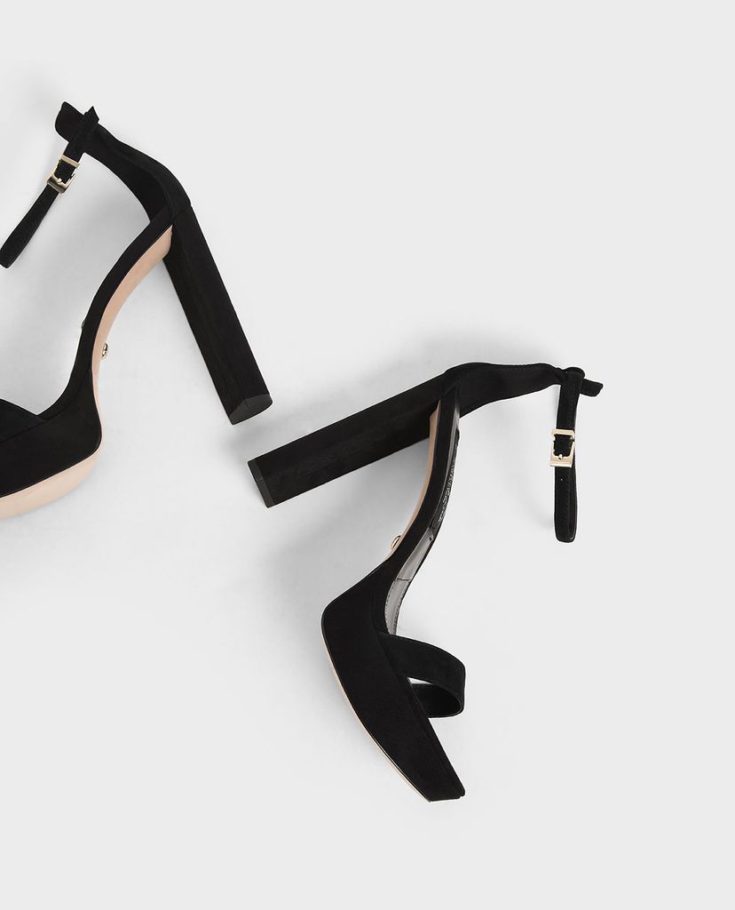 CHARLES & KEITH - Giày sandals cao gót hở mũi đế trụ Satin Platform