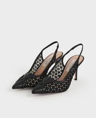 CHARLES & KEITH - Giày cao gót mũi nhọn Crochet & Leather