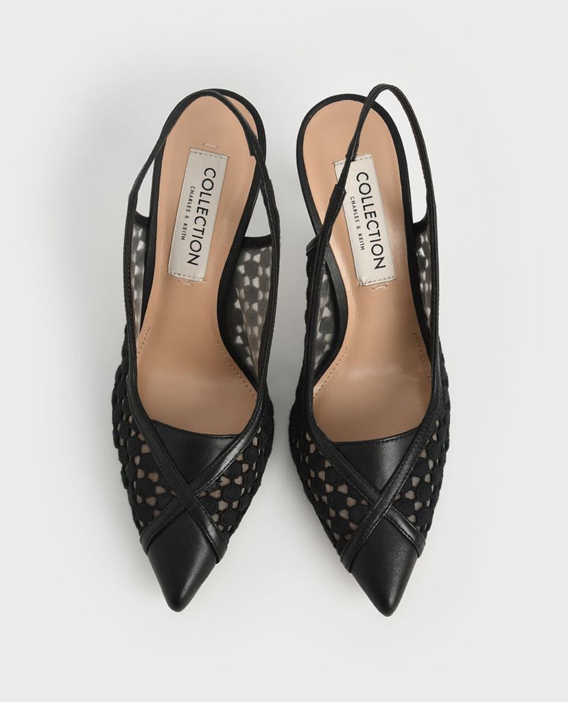 CHARLES & KEITH - Giày cao gót mũi nhọn Crochet & Leather