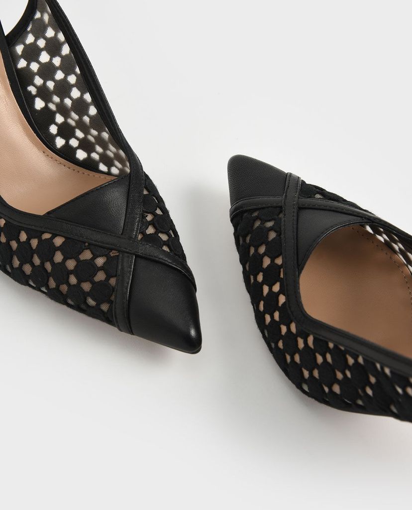 CHARLES & KEITH - Giày cao gót mũi nhọn Crochet & Leather
