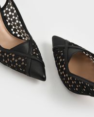 CHARLES & KEITH - Giày cao gót mũi nhọn Crochet & Leather