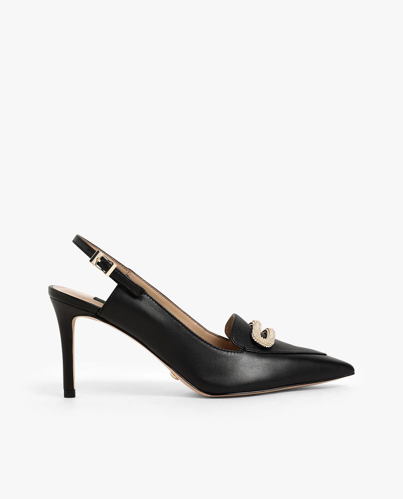 CHARLES & KEITH - Giày cao gót mũi nhọn Leather Metallic Accent