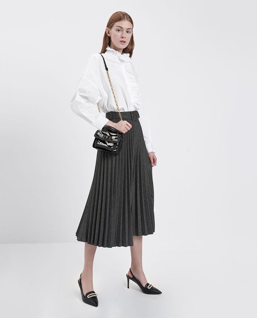 CHARLES & KEITH - Giày cao gót mũi nhọn Leather Metallic Accent