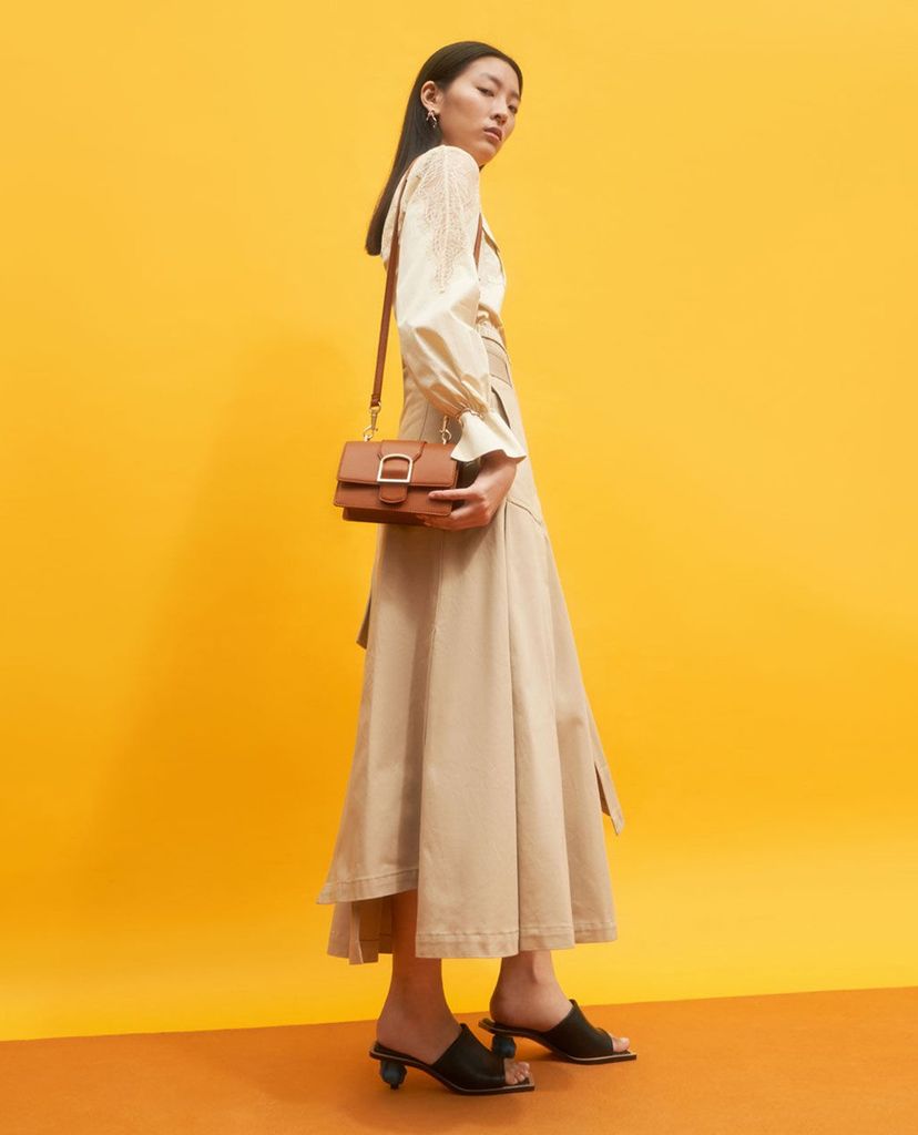 CHARLES & KEITH - Giày cao gót hở mũi Leather Sculptural