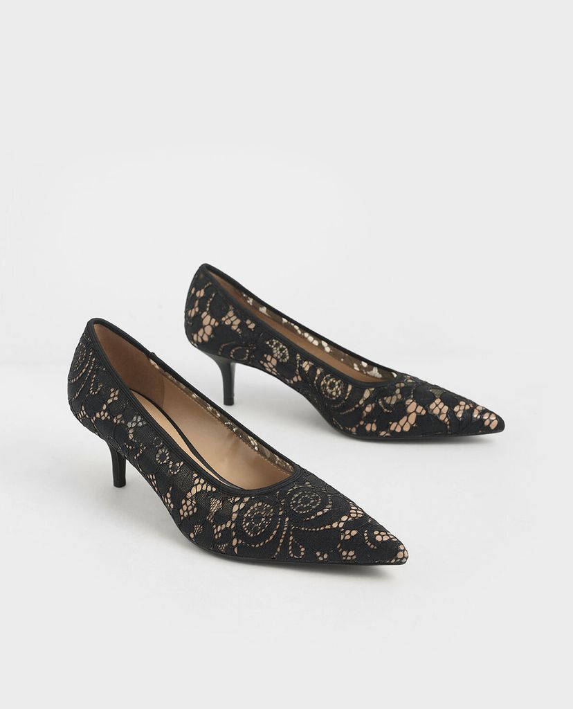 CHARLES & KEITH - Giày cao gót mũi nhọn Lace Pointed