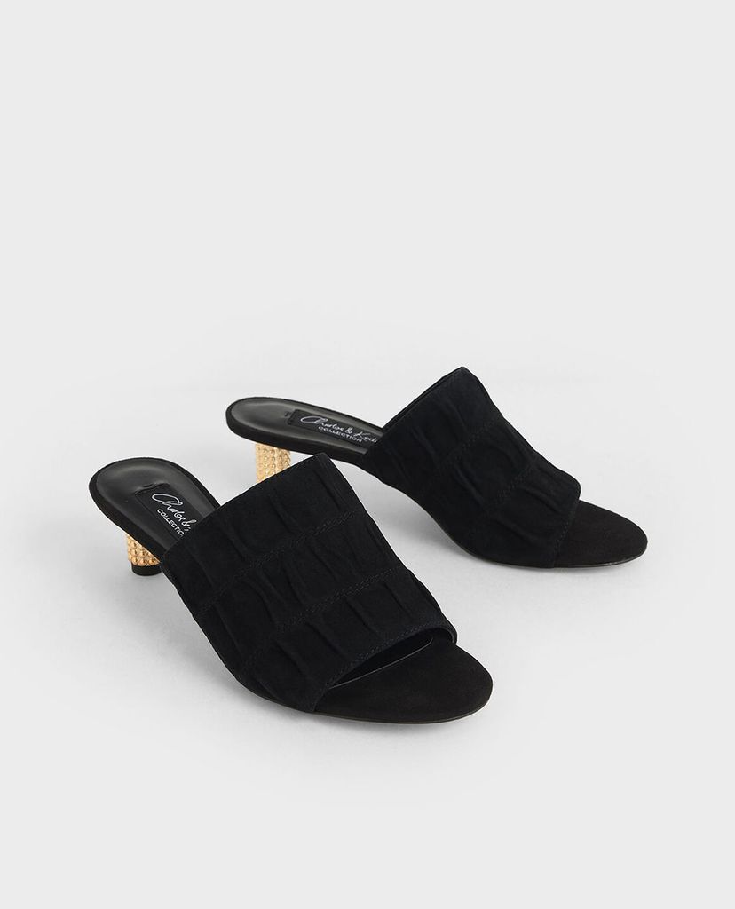 CHARLES & KEITH - Giày cao gót hở mũi Embellished Heel Ruched