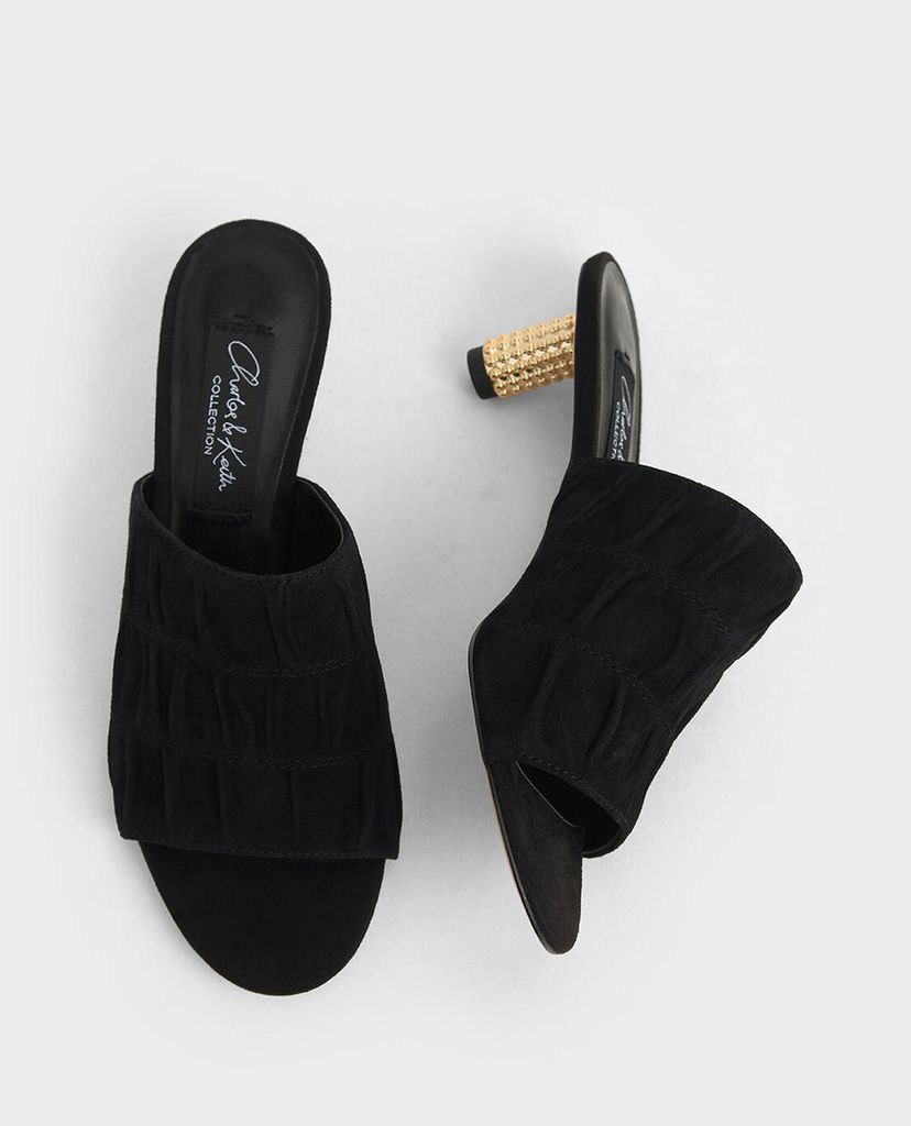 CHARLES & KEITH - Giày cao gót hở mũi Embellished Heel Ruched