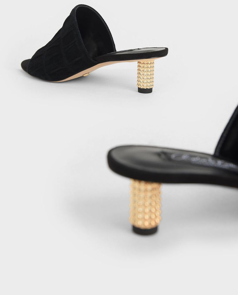 CHARLES & KEITH - Giày cao gót hở mũi Embellished Heel Ruched