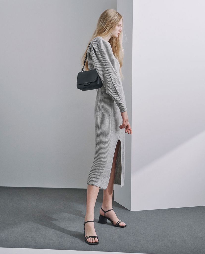 CHARLES & KEITH - Giày cao gót đế vuông quai ngang Pointed Slingback
