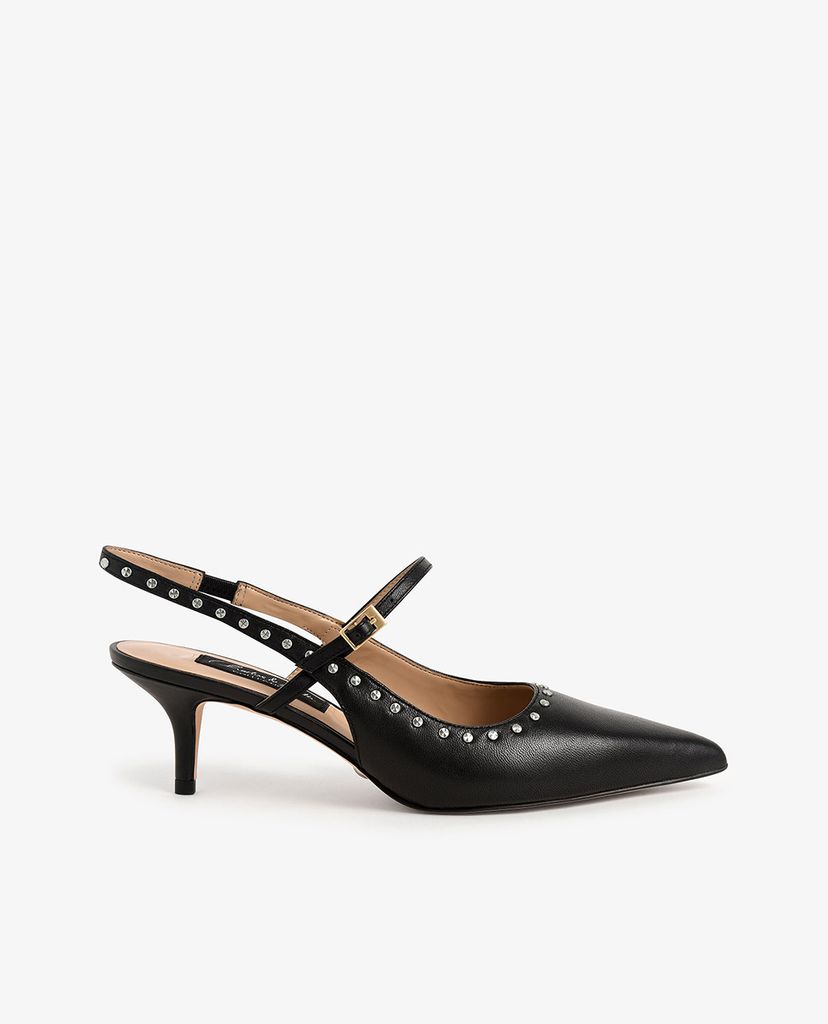 CHARLES & KEITH - Giày cao gót mũi nhọn Tweed & Leather Slingback