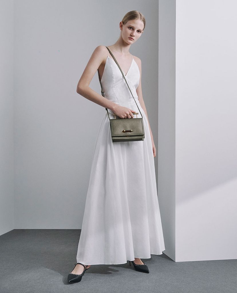 CHARLES & KEITH - Giày cao gót mũi nhọn Tweed & Leather Slingback