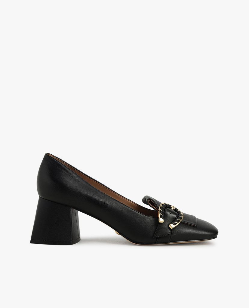 CHARLES & KEITH - Giày cao gót mũi vuông đế trụ Leather Buckle