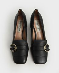 CHARLES & KEITH - Giày cao gót mũi vuông đế trụ Leather Buckle