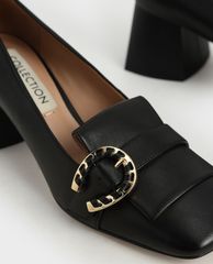 CHARLES & KEITH - Giày cao gót mũi vuông đế trụ Leather Buckle