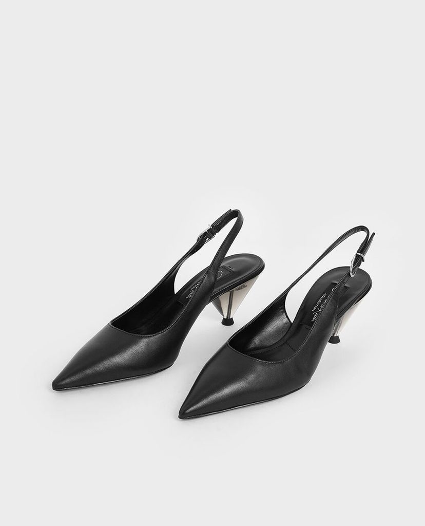 CHARLES & KEITH - Giày cao gót mũi nhọn Leather Cone