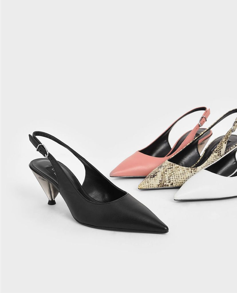 CHARLES & KEITH - Giày cao gót mũi nhọn Leather Cone