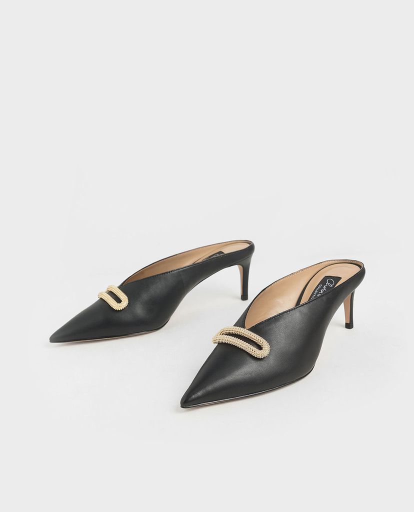 CHARLES & KEITH - Giày cao gót mũi nhọn Leather Metallic Accent