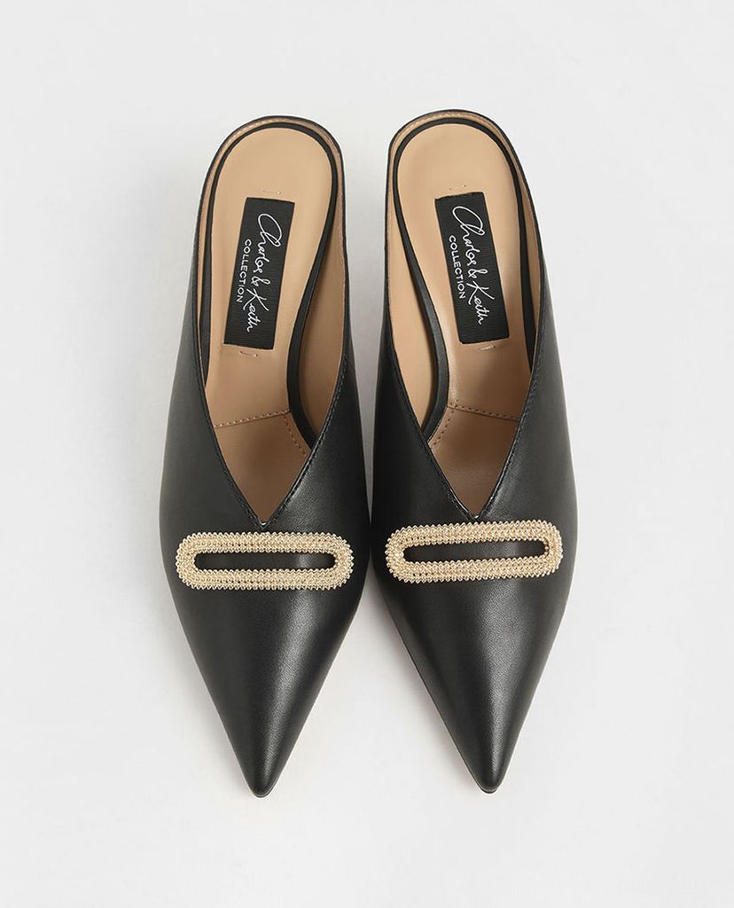 CHARLES & KEITH - Giày cao gót mũi nhọn Leather Metallic Accent