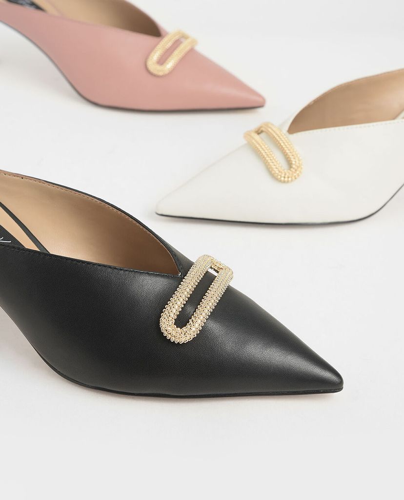 CHARLES & KEITH - Giày cao gót mũi nhọn Leather Metallic Accent