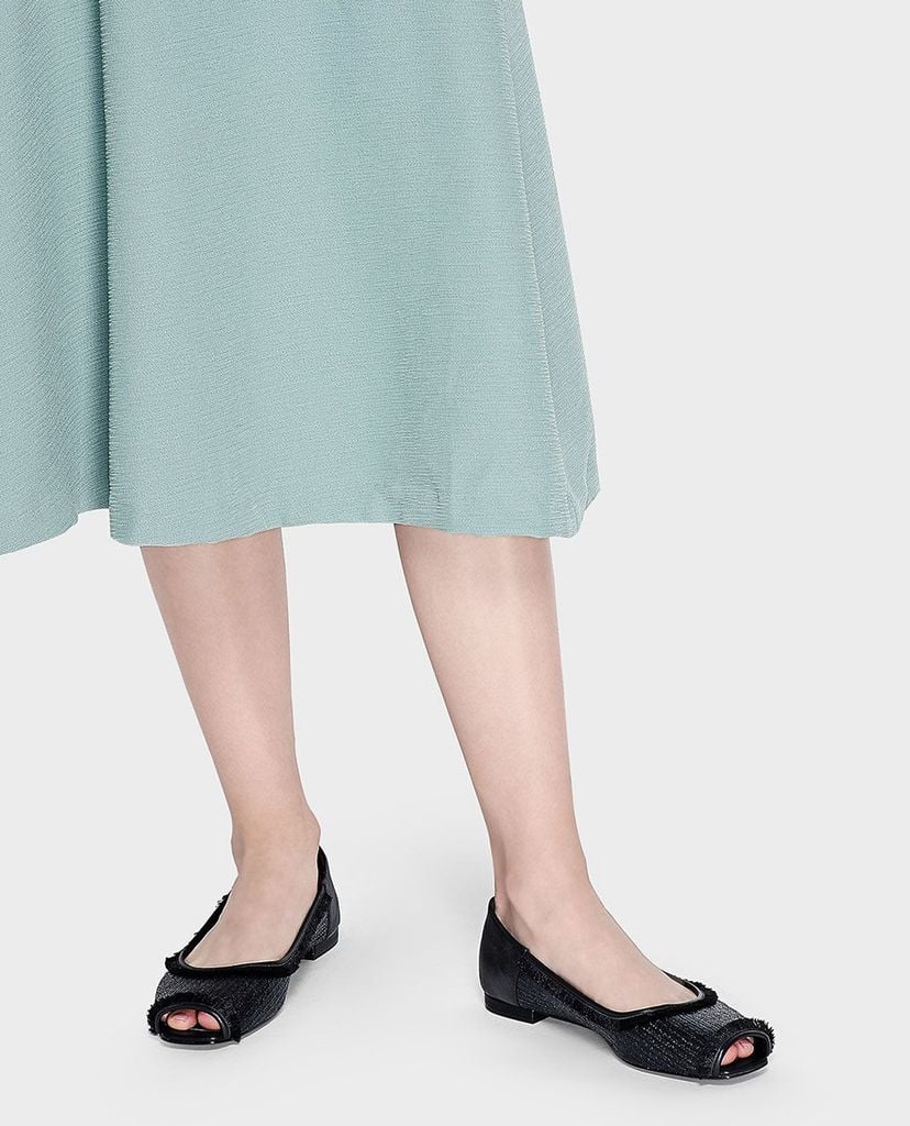 CHARLES & KEITH - Giày búp bê nữ hở mũi Leather Peep