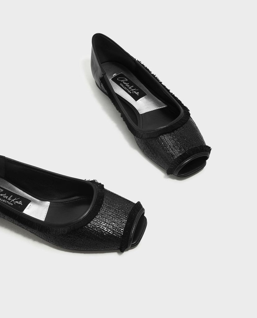 CHARLES & KEITH - Giày búp bê nữ hở mũi Leather Peep