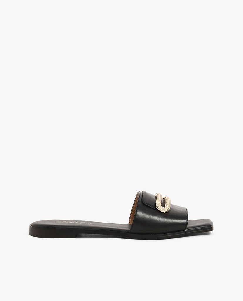 CHARLES & KEITH - Giày sandal nữ quai ngang Leather Metallic Accent