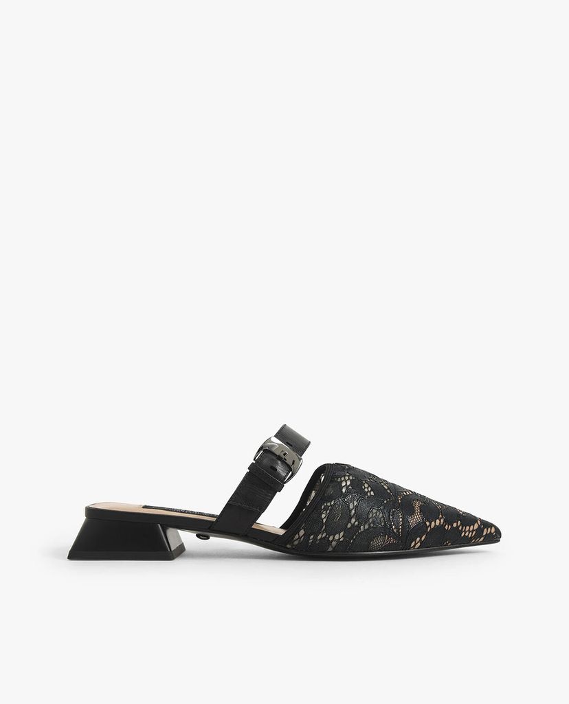 CHARLES & KEITH - Giày mules mũi nhọn Leather Lace Pointed