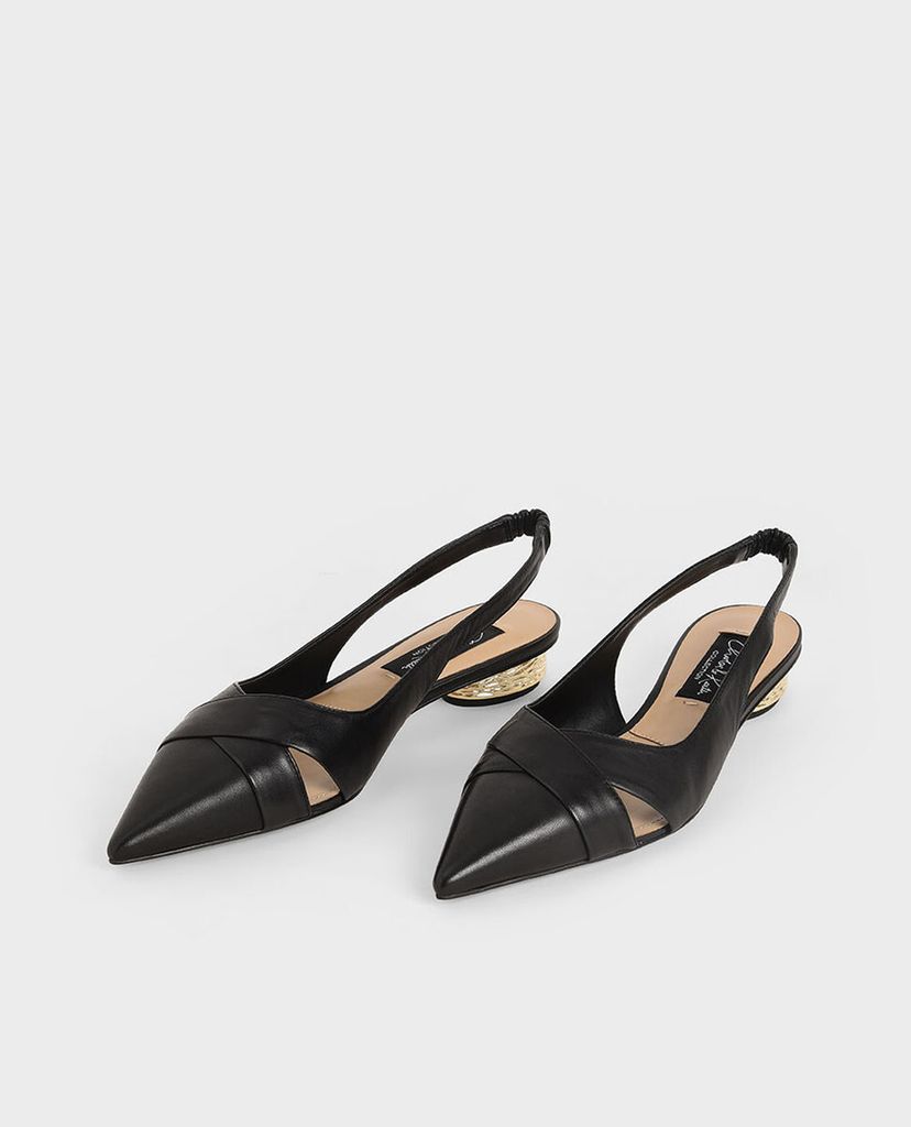 CHARLES & KEITH - Giày cao gót mũi nhọn Leather Slingback