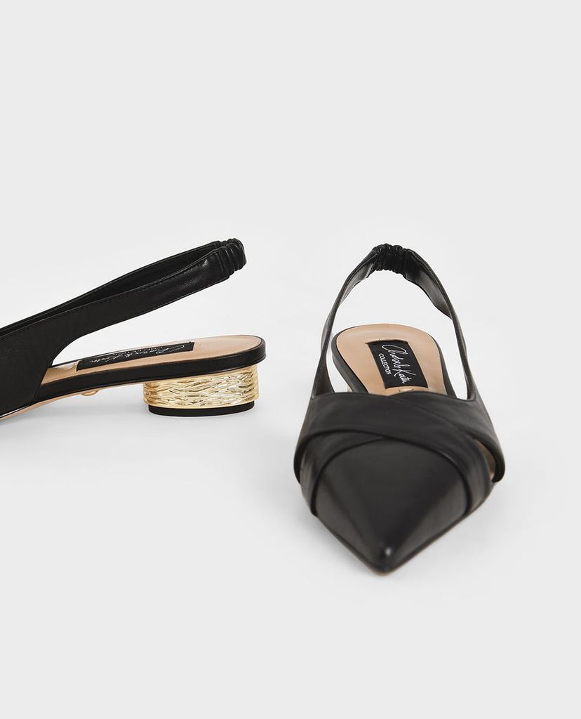 CHARLES & KEITH - Giày cao gót mũi nhọn Leather Slingback