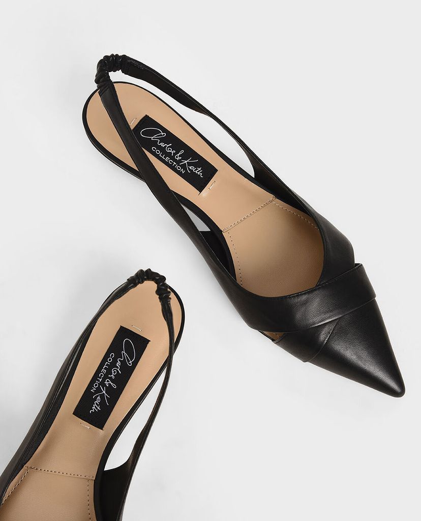 CHARLES & KEITH - Giày cao gót mũi nhọn Leather Slingback