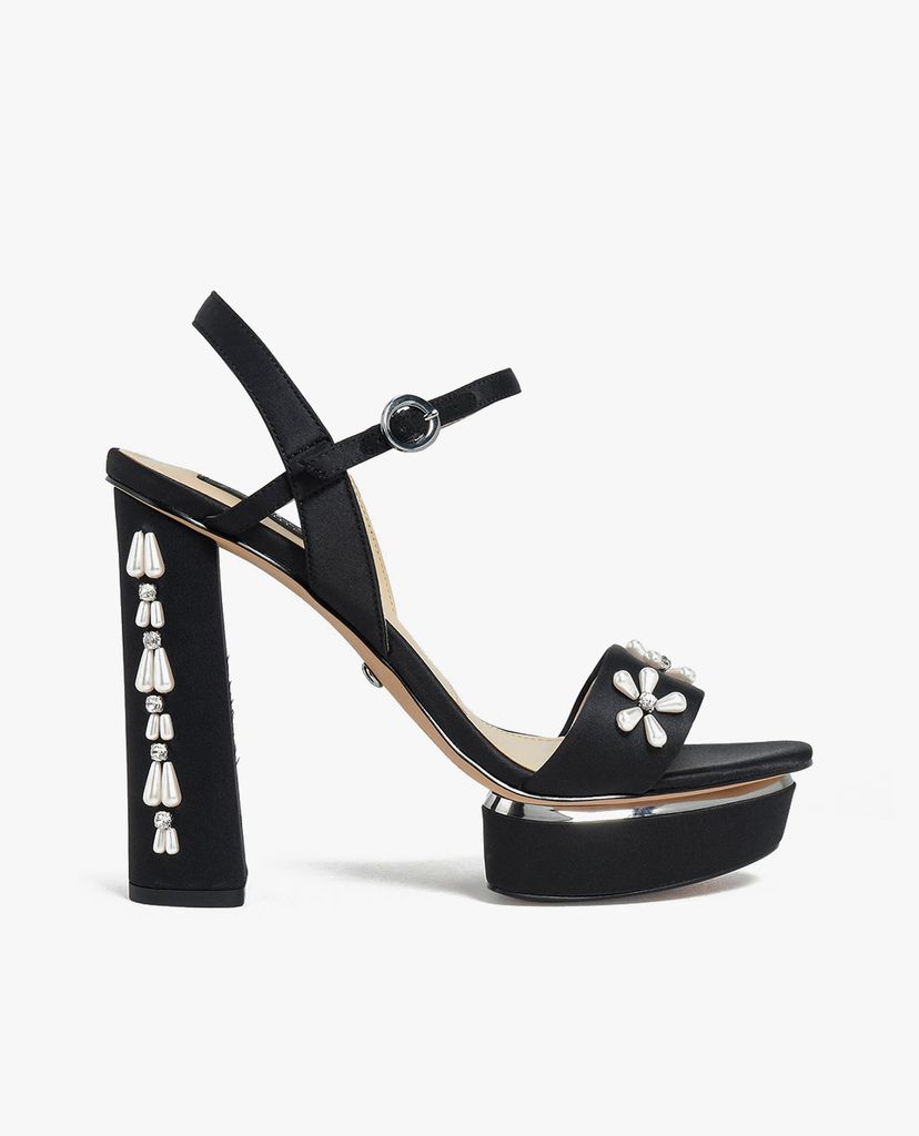 CHARLES & KEITH - Giày cao gót đế vuông Floral Embellished Satin