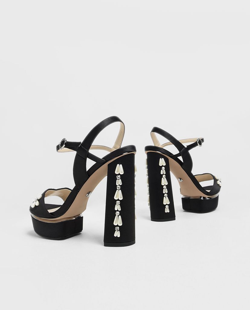 CHARLES & KEITH - Giày cao gót đế vuông Floral Embellished Satin