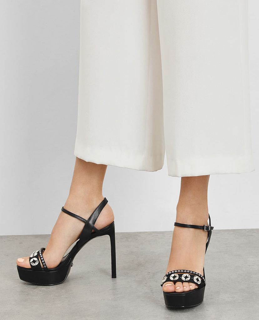 CHARLES & KEITH - Giày cao gót quai ngang đính hạt Leather Bedazzled