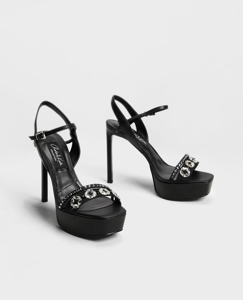 CHARLES & KEITH - Giày cao gót quai ngang đính hạt Leather Bedazzled