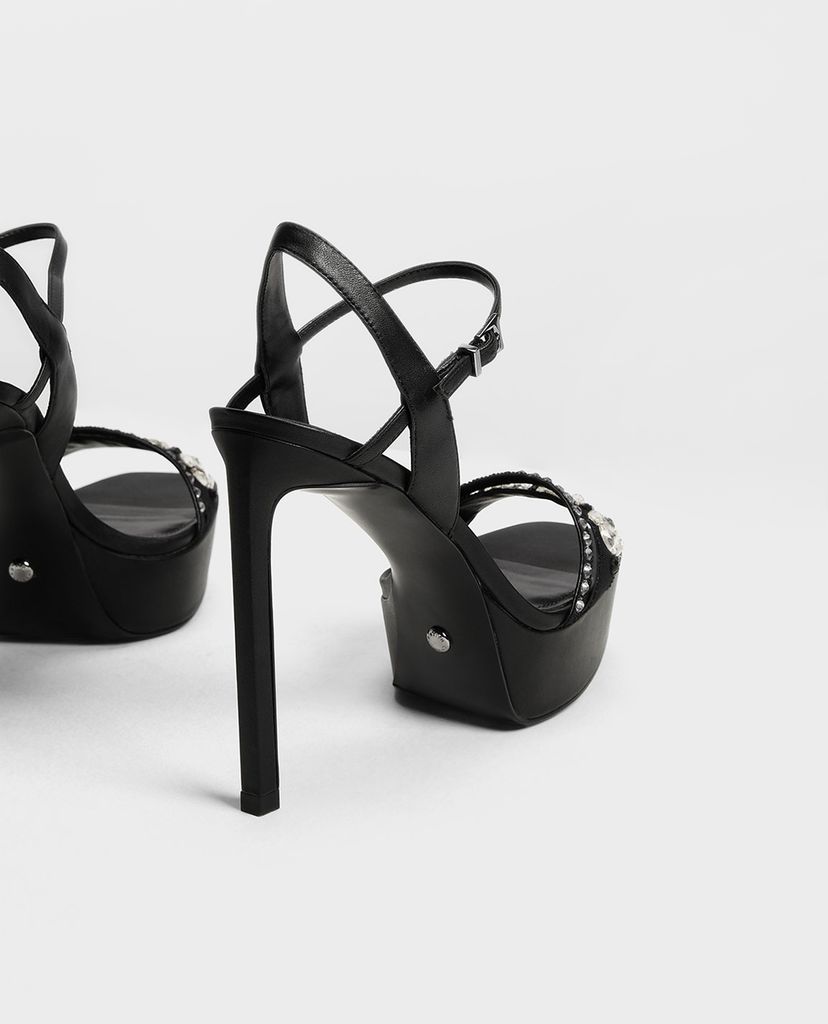 CHARLES & KEITH - Giày cao gót quai ngang đính hạt Leather Bedazzled