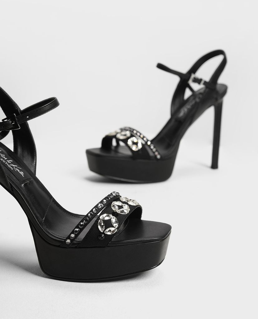 CHARLES & KEITH - Giày cao gót quai ngang đính hạt Leather Bedazzled