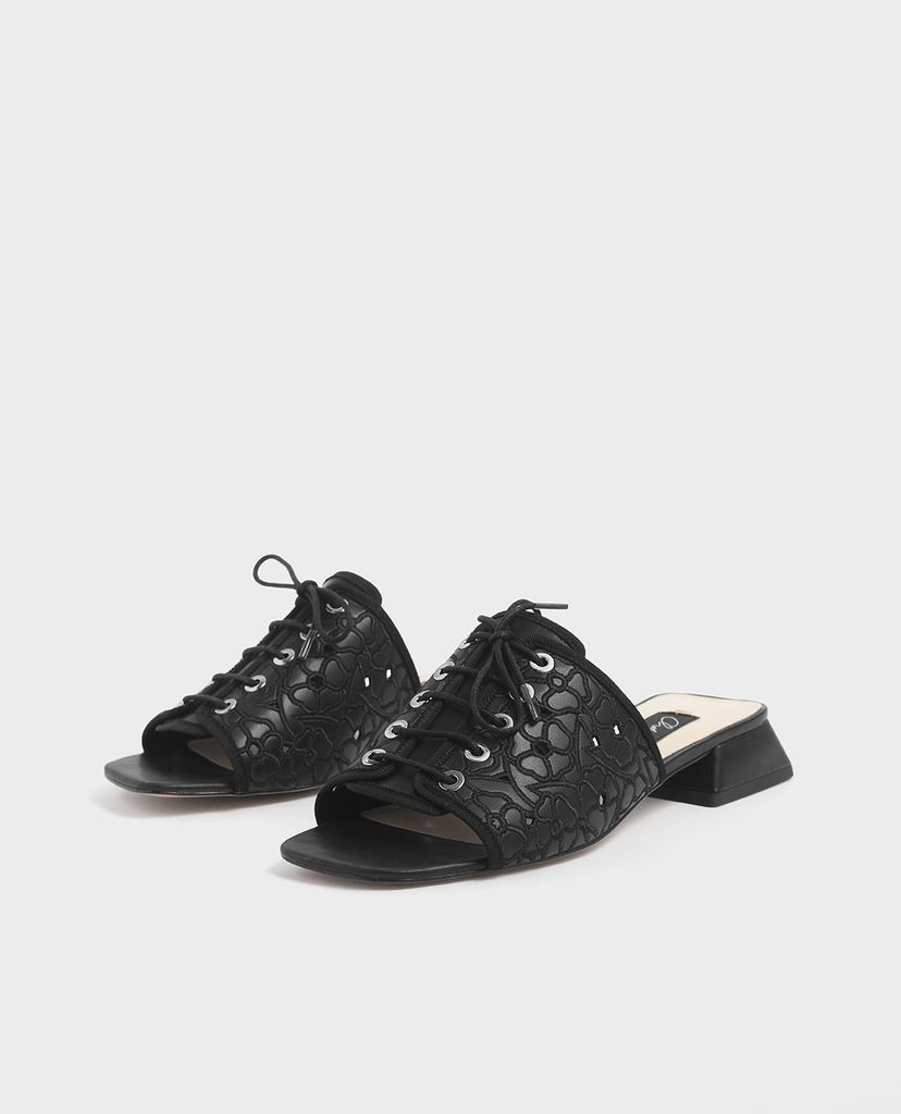 CHARLES & KEITH - Giày sandal nữ thắt dây Embroidered Lace Up