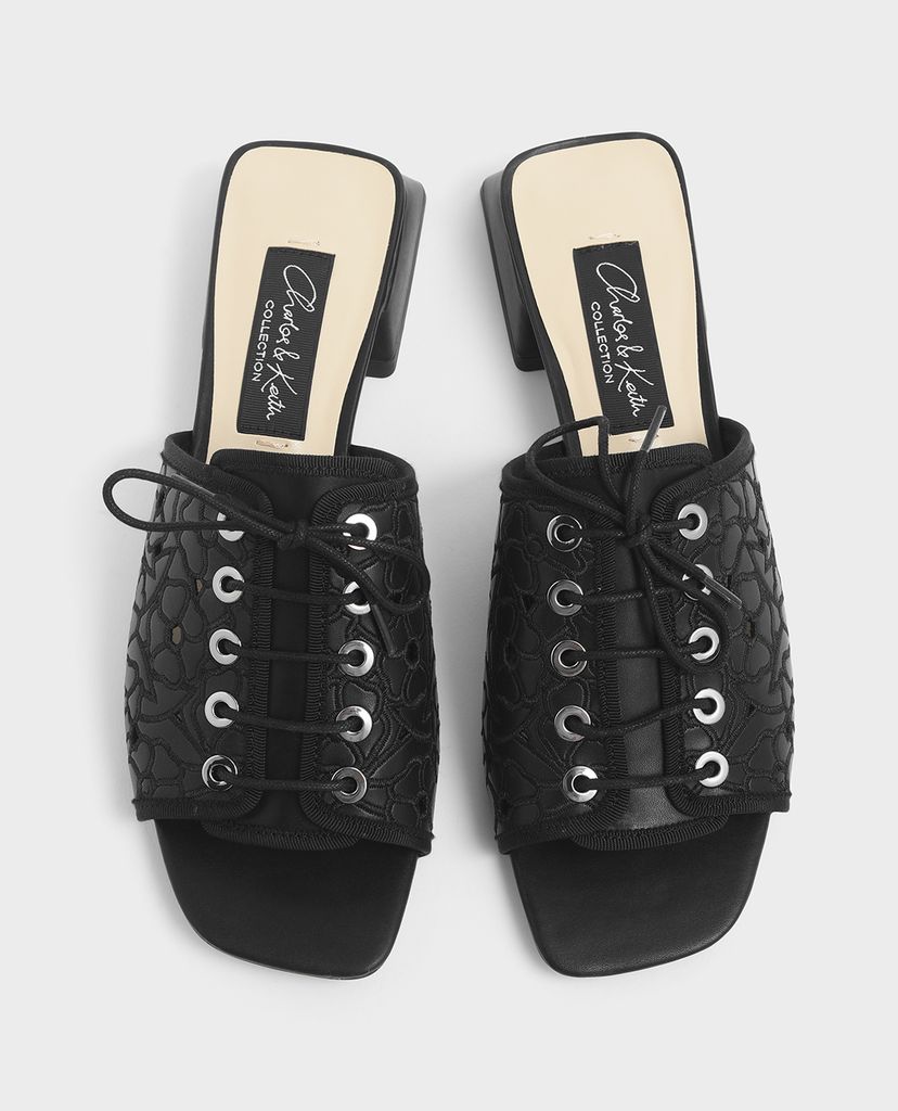 CHARLES & KEITH - Giày sandal nữ thắt dây Embroidered Lace Up