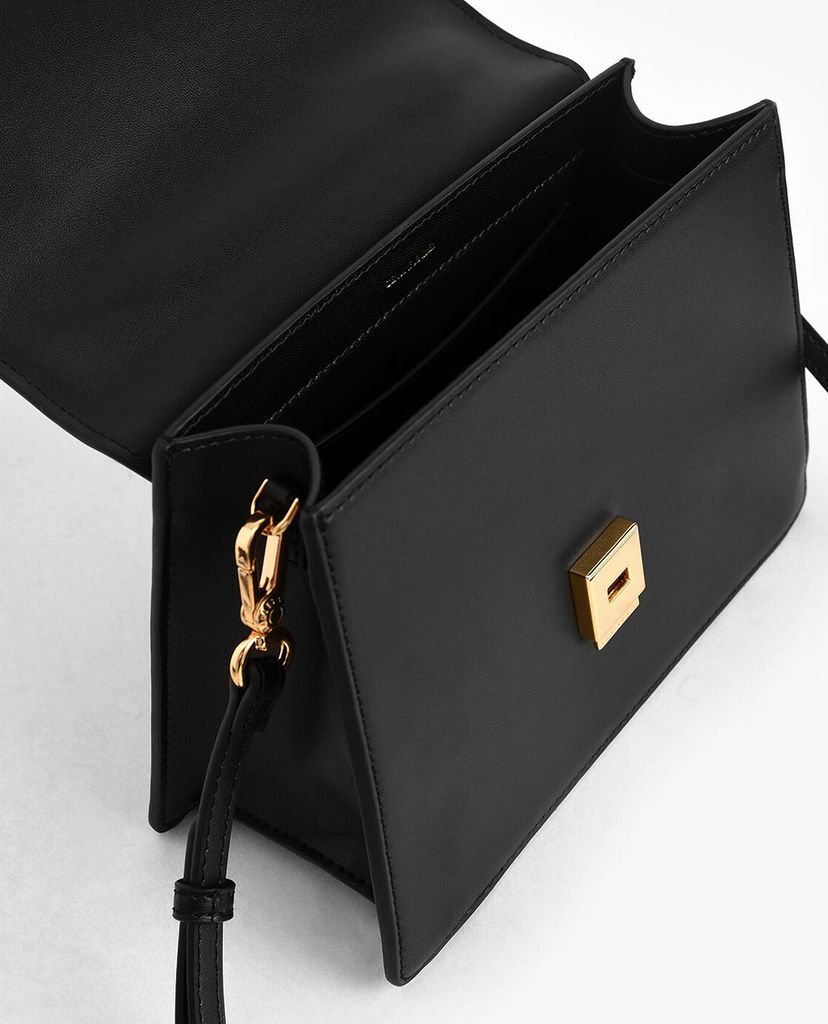 CHARLES & KEITH - Túi xách tay hình thang Leather Metallic Accent