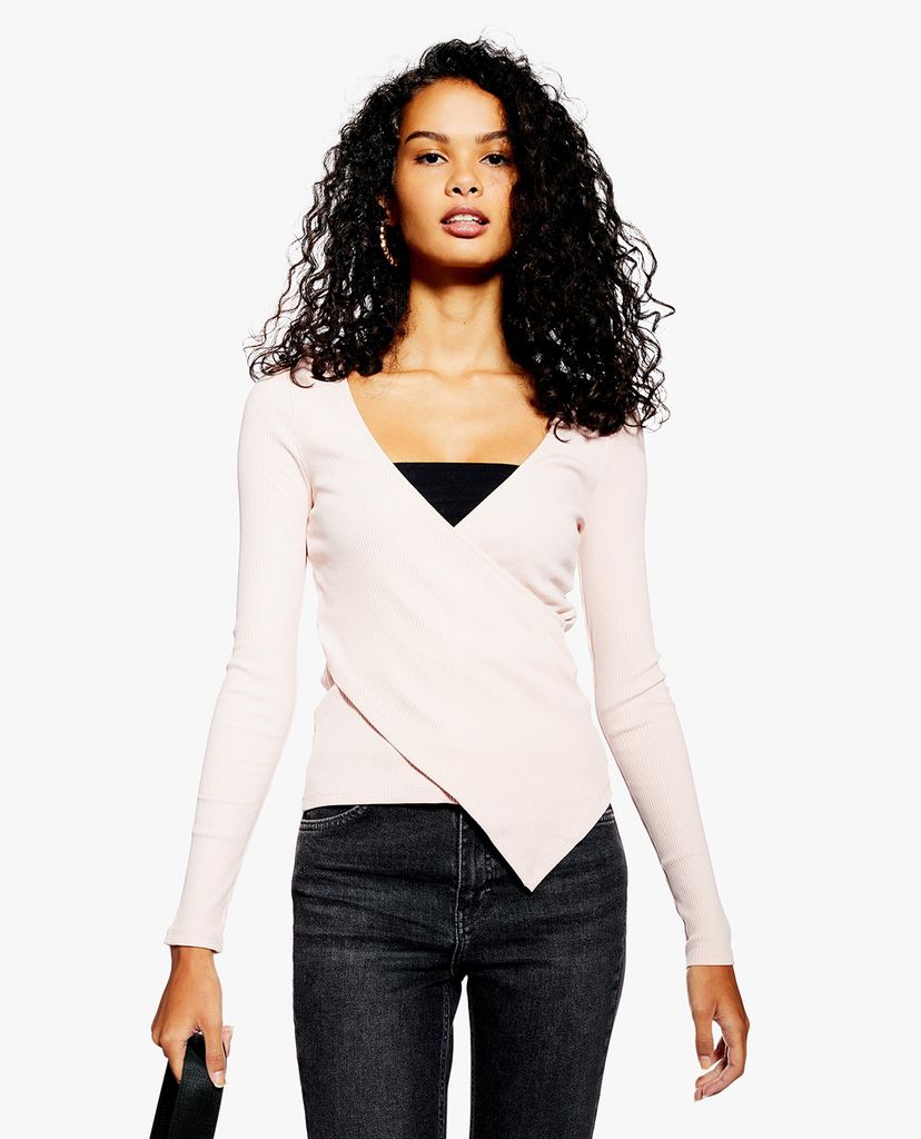 TOPSHOP - Áo kiểu nữ cổ V Asymmetric Wrap Ribbed
