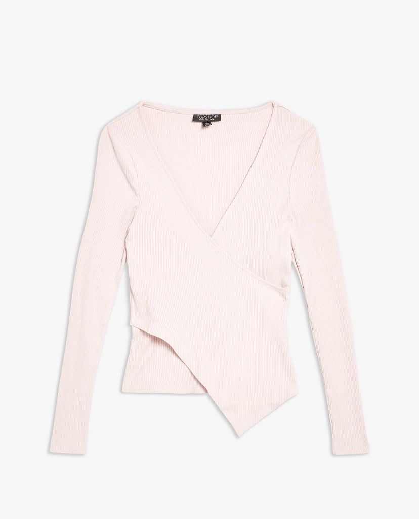 TOPSHOP - Áo kiểu nữ cổ V Asymmetric Wrap Ribbed