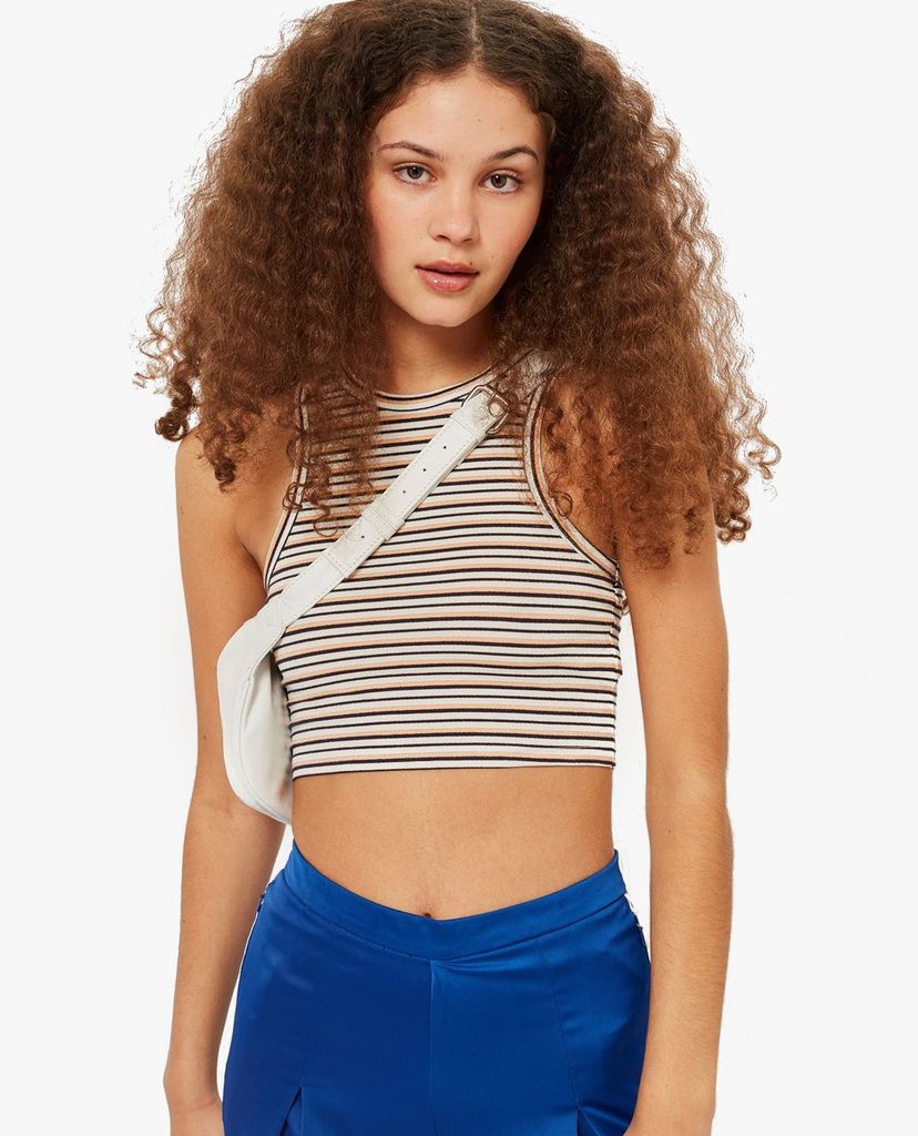 TOPSHOP - Áo ba lỗ nữ phom croptop Lurex Striped Racer