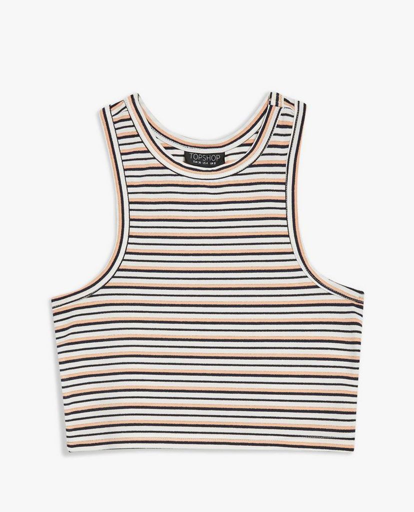TOPSHOP - Áo ba lỗ nữ phom croptop Lurex Striped Racer