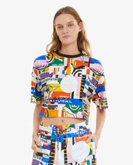 PUMA - Áo croptop nữ cổ tròn ngắn tay International Printed Sportstyle