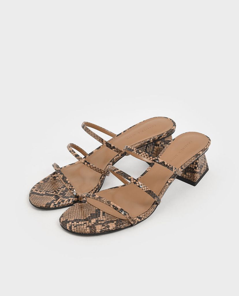 CHARLES & KEITH - Giày sandals cao gót đế vuông Triple Strap
