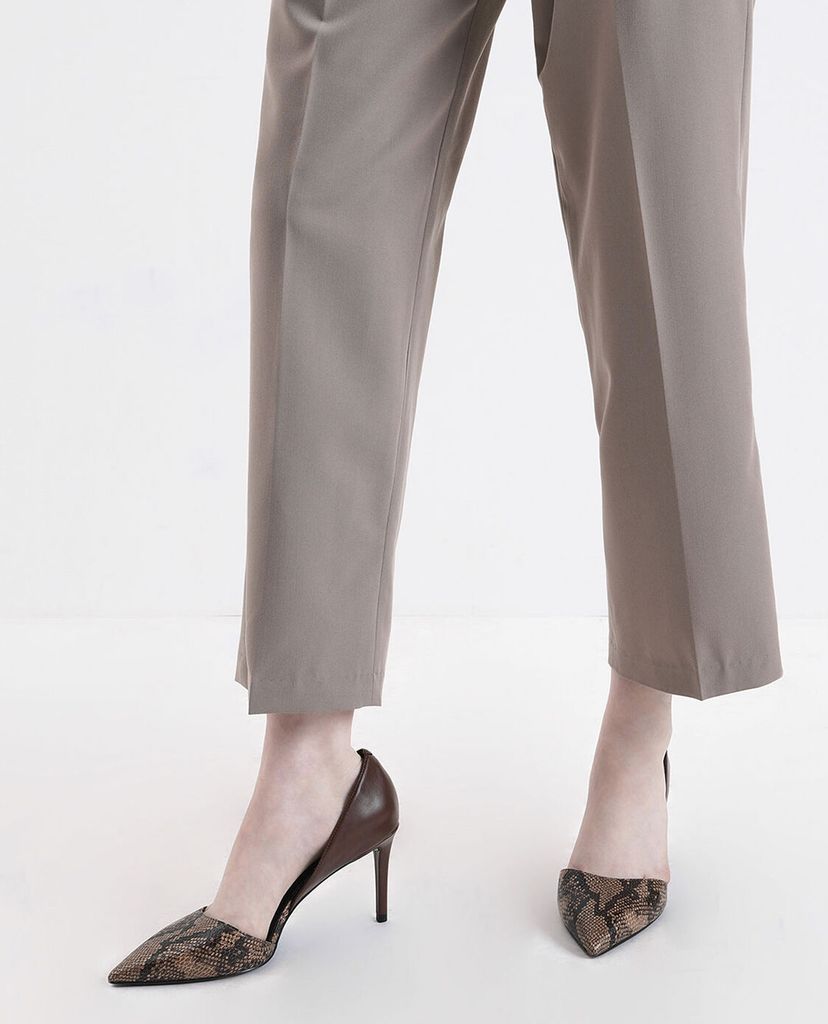 CHARLES & KEITH - Giày cao gót mũi nhọn Snake Print D Orsay Pumps
