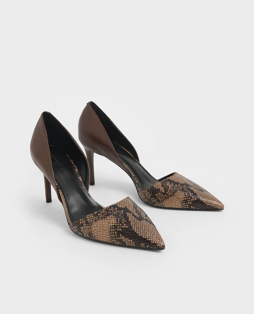 CHARLES & KEITH - Giày cao gót mũi nhọn Snake Print D Orsay Pumps