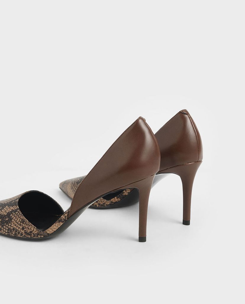 CHARLES & KEITH - Giày cao gót mũi nhọn Snake Print D Orsay Pumps