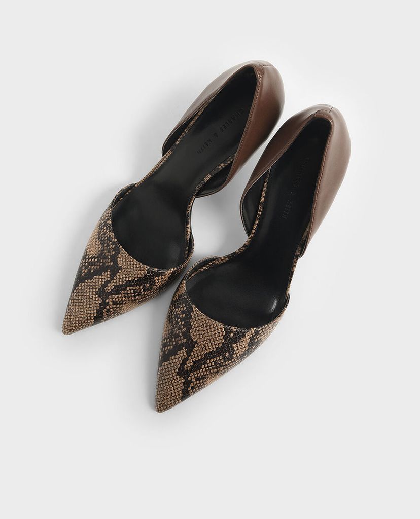 CHARLES & KEITH - Giày cao gót mũi nhọn Snake Print D Orsay Pumps