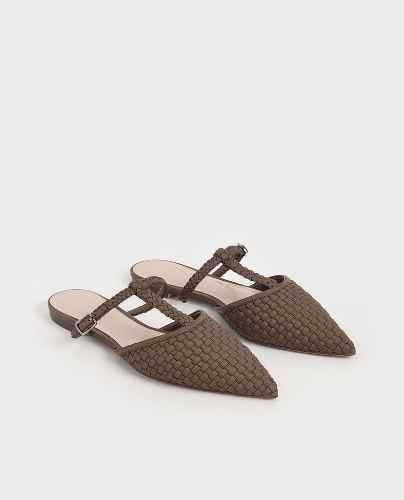 CHARLES & KEITH - Giày đế bệt nữ mũi nhọn Woven T Bar